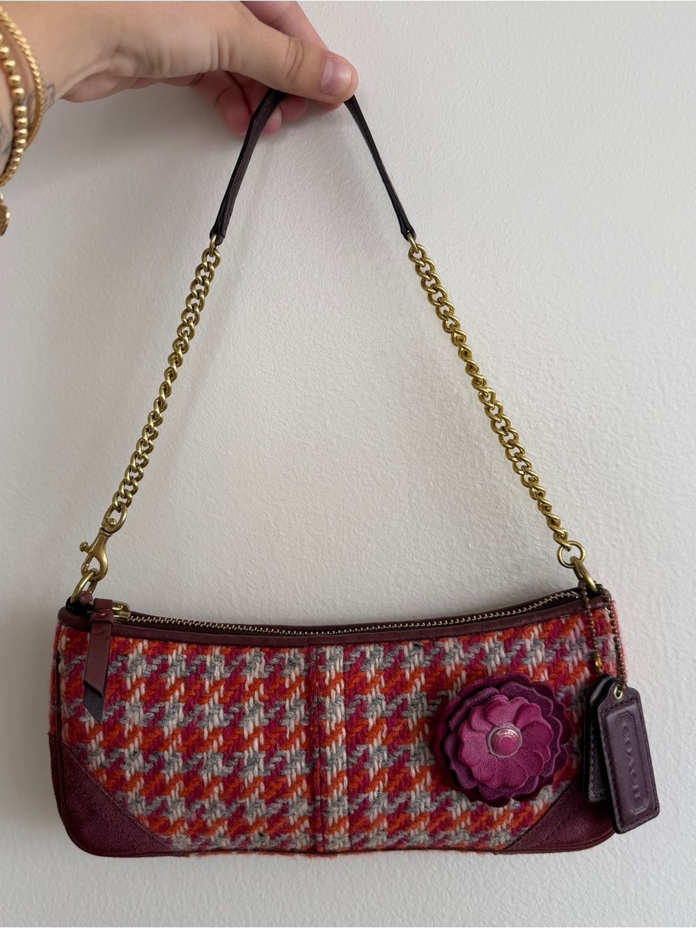 Vintage Coach Y2K houndstooth tweed demi shoulder bag 💗